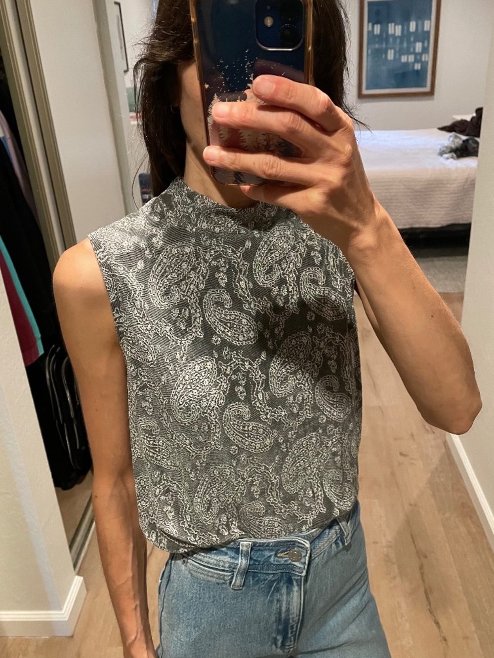 Vintage Paisley mock neck tank